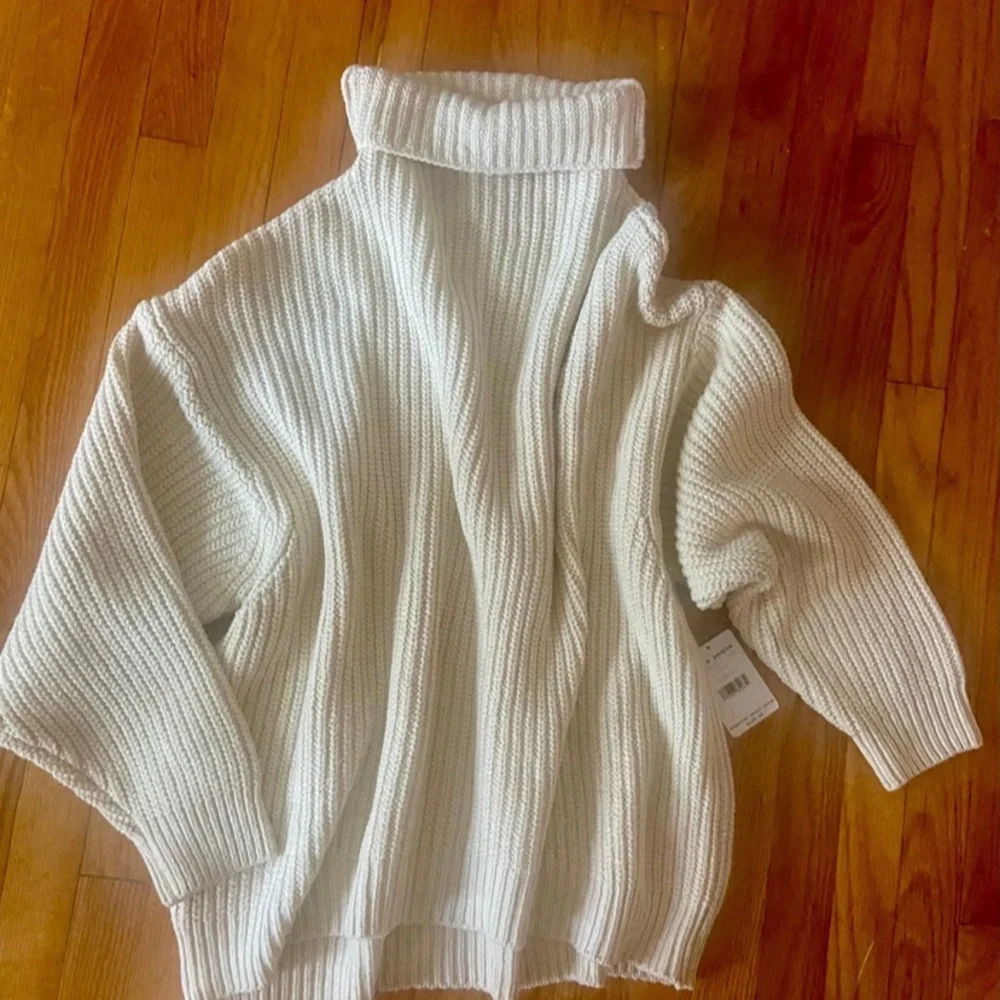 FREE PEOPLE Oversize COTTON BLEND RIB KNIT SWEATER-SzL Funnel neck NWT -SPRING - Picture 7 of 9